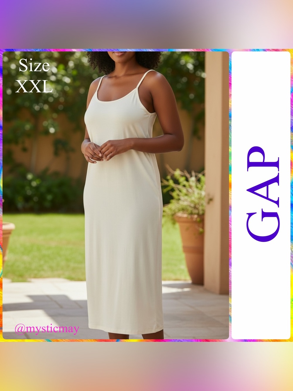 GAP White Stretch Jersey Midi Length Modern Cami Slip Dress Plus Size XXL